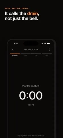 The screen at 0:00 telling you to pour the next bath, after the drain has already been called.